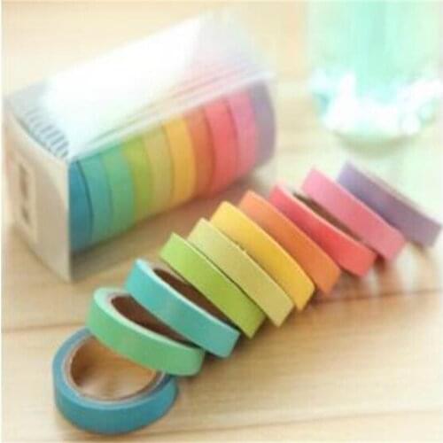 10pcs/lot Multicolor adhesive Tape Candy Color Paper Tape Home Decoration Tape