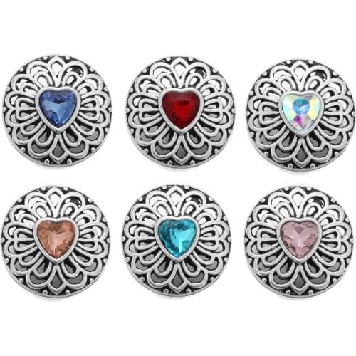 10pcs/lot Mix Colors Vintage Snap Buttons Rhinestone Snap Fit 18mm Snap Jewelry Metal Flower Buttons Bracelet