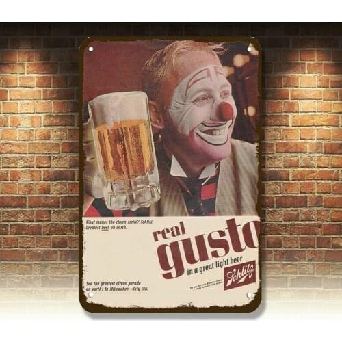 1965 SCHLITZ BEER Vintage Look DECORATIVE METAL SIGN - CLOWN with REAL GUSTO