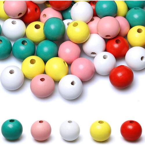 30Pcs Colorful Round Wood Bead 16mm Painted Hole Loose Craft Beads Wooden Spacer Beads for DIY Crafts Jewelry Making Home Decor