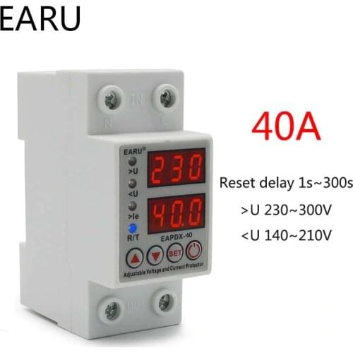 40A 230V Din Rail Adjustable Over Voltage And Under Voltage Protective Device Protector Relay With Over Current Protection Limit