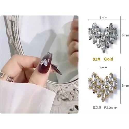 5Pcs Gold/Silver Zircon Heart Nail Charms Super Shining Large Rhinestones For Nail Luxury Heart Shaped Nail Art Jewelry 8x8mm