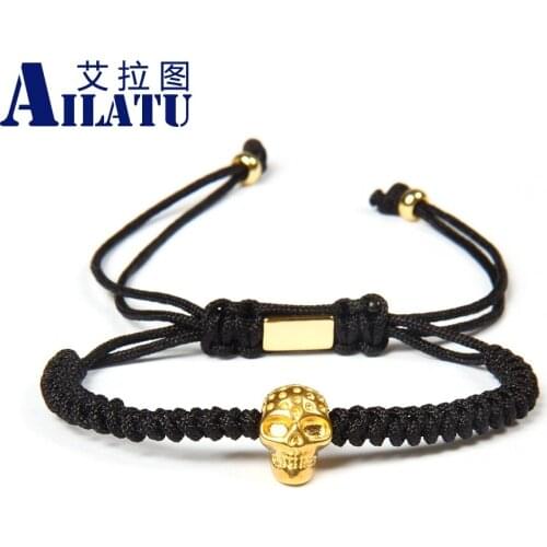 Ailatu New Design High Grade Jewelry Wholesale 10pcs/lot New Stainless Steel Skull Braided Macrame Bracelet for cool man