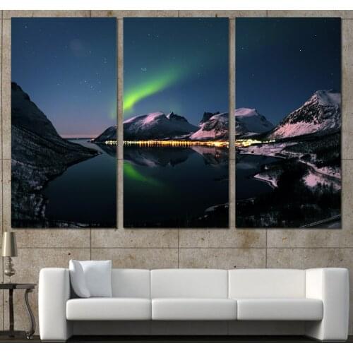 Promotion 3 Panels Canvas Art Snow Mountain Starry Sky Home Decor Wall Unframed Painting Prints Pictures For Living Room