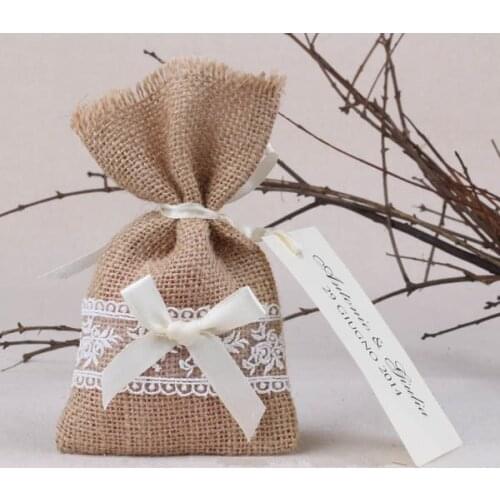 Free shipping small white lace bags natural burlap bags candy bags gifts bags for wedding party