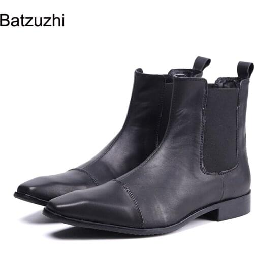 Batzuzhi British Style Western Handmade Soft Genuine Leather Ankle Boots Men Black Motorcycle Short Boots Black Botas Militares
