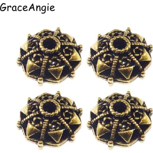 GraceAngie Wholesale 10pcs Bohemia Beads Antique Bronze Tone Flower Geometry Pattern Alloy Jewelry Bead Findings DIY Top Quality