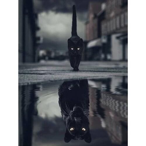 Black Cat Panther Animal Reflection DIY Diamond Painting Cross Stitch Mosaic 5D Full Drill Diamond Embroidery Scenic Wall Decor