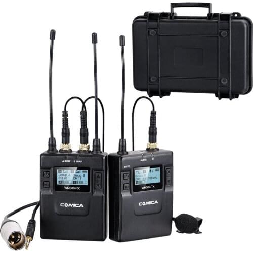 Comica CVM-WM300(C) Condenser Microphone 96-Channel UHF Professional Chargable Dual Wireless Lavalier Microphone for Camera MIC