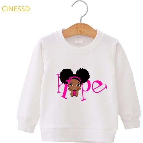 Hope little black girl hoodie cute afro american melanin princess design baby kids teen children winter thick sweatshirts jumper