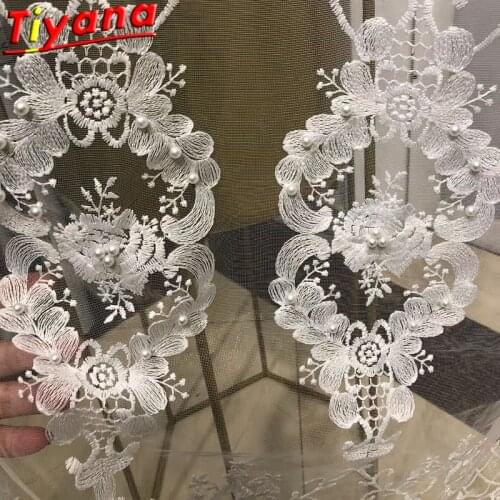Elegant Nordic White Pearls Tulle Curtains for Living Room 3D Embroidery Aesthetic Beads Window Drapes for Bedroom #VT