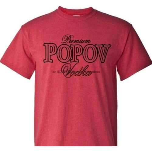 Popov Russian Vodka T shirt heather red cotton blend graphic tee liquor beer