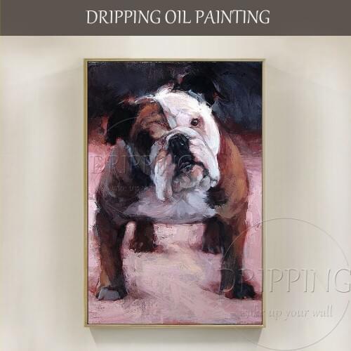 High Quality Artist Hand-painted Animal England Bulldog Oil Painting on Canvas Funny Bulldog Oil Painting for Living Room