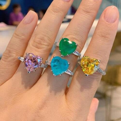 Heart-shaped 12*12mm Paraiba Tourmaline Emerald Pink Quartz Topaz Rings For Girlfriend Luxury Gemstone Party Engagement Jewelry