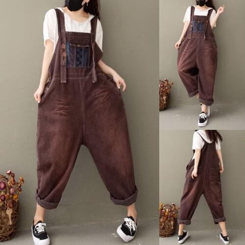 Baggy Wide Leg Bib Denim Jumpsuit Europe Boyfriend Loose pants Women Vintage jean Rompers Pluse size Drop Crotch Cowboy Overalls