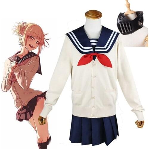 Anime My Hero Academia Boku no Hero Himiko Toga Cosplay Costume Girls Academy Uniform JK Sailor Suits with Cardigan Wig Mask