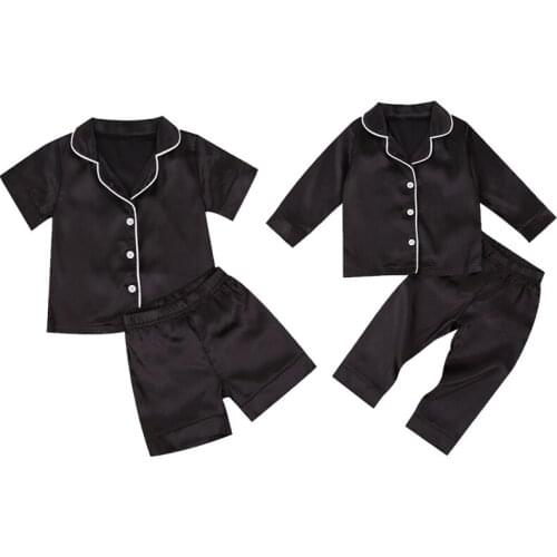 Citgeett Summer 2-6Years Toddler Baby Boys Black Pajamas Infant Short/Long Sleeve Pants Shorts Sleepwear Casual Button Set