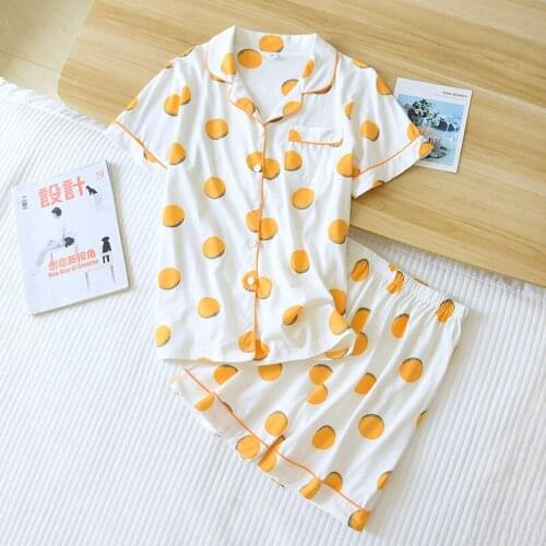 Summer Ladies Pajamas Knitted Cotton Short-sleeved Shorts Pajama Set Women Cartoon Lounge Wear Two Piece Sleepwear Home Clothes