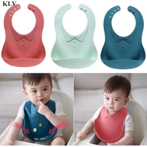 KLV Soft Washable Adjustable Baby Feeding Bib Children Feeding Waterproof Anti-oil Adjustable Stereo Silicone Food Catcher