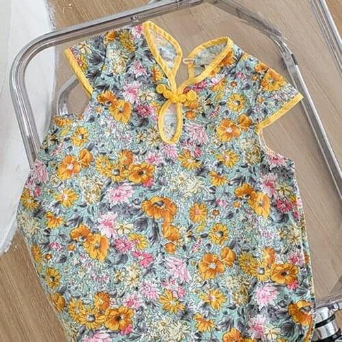 2021 New Summer Chinese Cheongsam Simple Floral Style Children Dresses Girl Clothing Dress For Girls