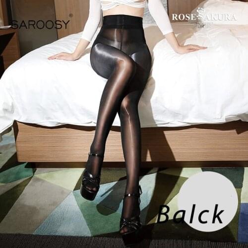 SAROOSY New Sexy Oil Shiny One Line Crotch Stockings for Women Smooth High Waist See Through Super Elastic Pantyhose