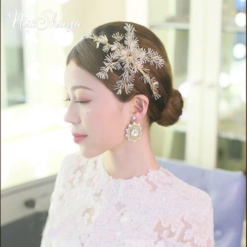 NiuShuya Sparkling Handmade Beaded Headband Baroque Bridal Hairbands Wedding Hair Accessories Bride Tiara Jewelry