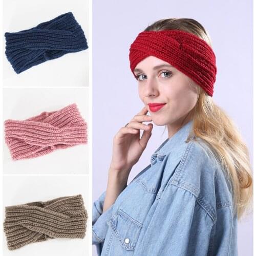 Women Headbands Knitted Warm Winter Ponytail Ear Warmer Solid Color Wide Knitted Hair Band Hair Accessories Fashion Casual Adult