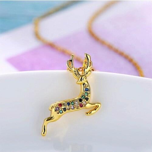 Gold Plated Deer Necklace Copper Inlaid Colorful Micro-Paved AAA Zircon Stainless Steel Bracelets for Women Girls Jewelry Gifts