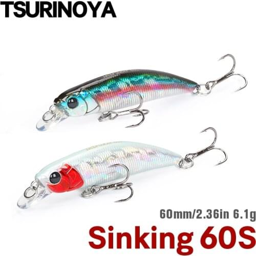 TSURINOYA NEW 60S Sinking Minnow Lure INTRUDER 60mm 6.5g Fishing Bass TROUT Lure Artificial Hard Baits Jerkbait Fixed Weight