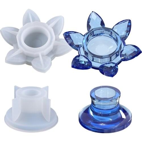 DIY Crystal Resin Mold Lotus Flower Candlestick Ornament Decoration Home Candle Mold Set Silicone Mold For Resin