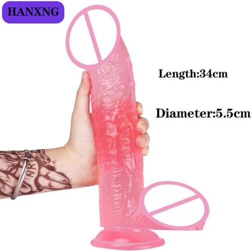 34cm Realistic Huge Dildo For Woman Anal Butt Plug Crystal Vagina Dick Cock Suction Cup Big Penis Lesbian Adult Sex Toy Shop
