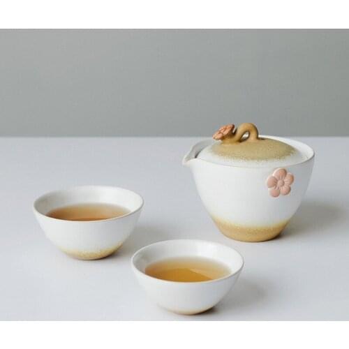 Japanese ceramic teapot gaiwan teacups handmade portable travel office tea set Girl gift Free shipping