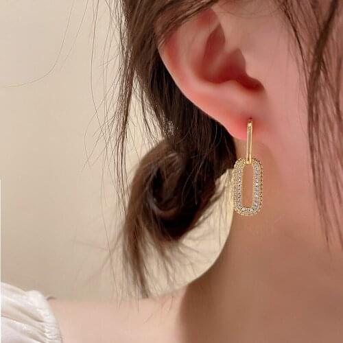 14K Real Gold Plated Micro Zircon Geometric Dangle Earrings for Women Simple Fashion Korean New Design Party Jewelry