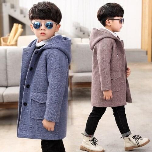 4-14T Boy Woolen Coat Childrens Jacket 2021 New Fashion Hooded Slim Thick Winter Coat For Boys High Quality