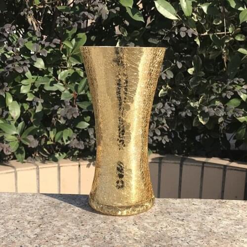 Nordic style golden ice cracked corset glass vase, designer model room decoration