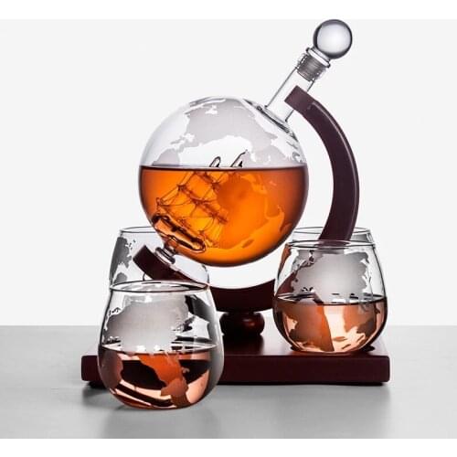 Glass Wine Set Whiskey Decanter Crystal Glass Vodka Spirit Dispenser With 4 Etched Globe Brandy Glasse Mens Gifts Art Glassware