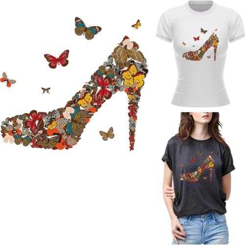 Thermal Sticker Butterfly High HeelsIron On Parches For Clothing Heat Transfer Vinyl Diy Heat-adhesive patches Stripe On Clothes