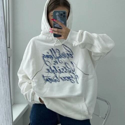 Толстовки Women Hoodies Loose Streetwear white Sweatshirt Pullovers Printing Letter Hoodies Vintage Hip Hop Hoody sudaderas
