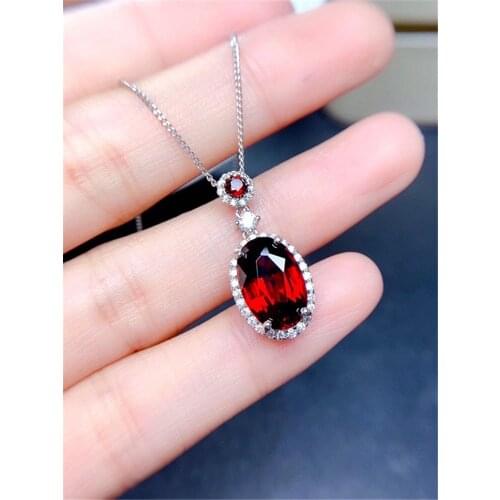 WEAINY Natural Oval Garnet Necklace,925 Sterling Silver,JanuaryBirthstone,Genuine Gemstone, Red Garnet Pendant
