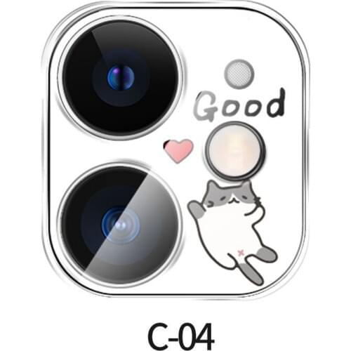 For iPhone 11 Cartoon Lens Protective Film Cute Cat Tempered Glass+Metal Rear Lens Protective Ring Camera Len Screen Protector