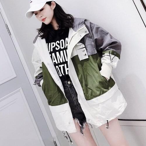 Autumn windbreaker jacket female Spliced Hooded Women Coat Harajuku BF Loose Bomber Jacket Women omen Basic Jackets