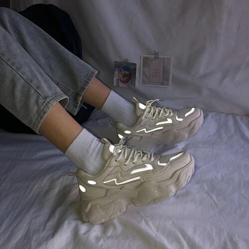 2020 Autumn New Casual Shoes Women Lace up Round Toe Vulcanize Ladies Fluorescent Mesh Breathable Platform Sneakers