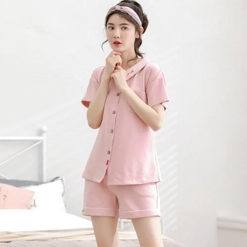 Women summer pajamas ladies 2019 new cardigan simple sweet short sleeve shorts cotton female pajamas pajama sets pajama set