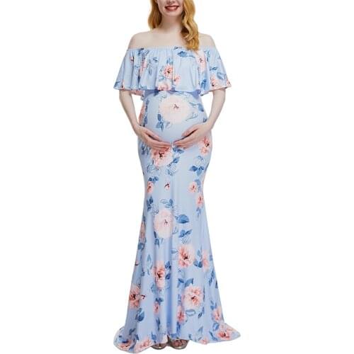 Women Off Shoulder Ruffles Maternity Dresses Summer Maxi Photography Dress for Photo Shoot Props Clothes Elegant Fit 2021 New