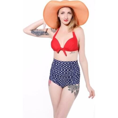 Women Bathing suit High waist Polka Dots Retro Swimsuit Fission Push-up Swimwear New Detachable bikini Vintage Two Pieces suit