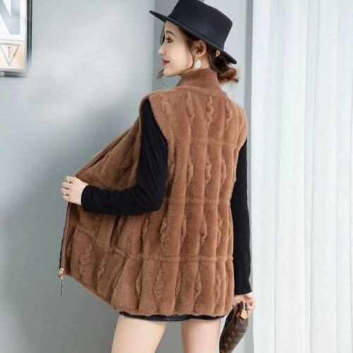 Faux Fur Vest Womens Zipper Cardigan Spring Fall Winter Sleeveless Knitted Jacket Imitation Mink Fleece Sweater Waistcoat y1508