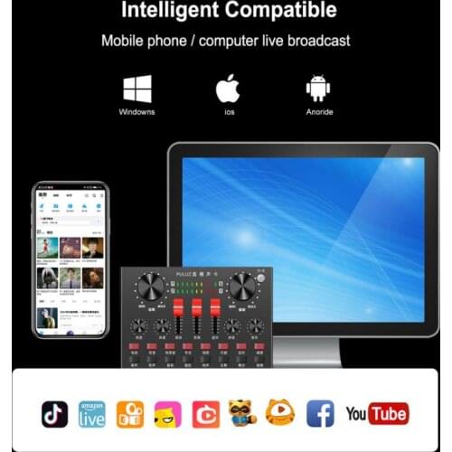 1PCS PULUZ Live-streaming Sound Card Karaoke Singing Recording Mixer For Mobile Phone/computer English Version