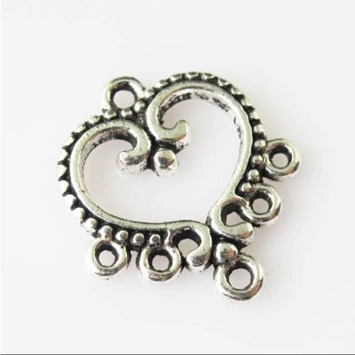 15Pcs Antiqued Silver Color Heart Charms Pendants Connectors 19x21mm