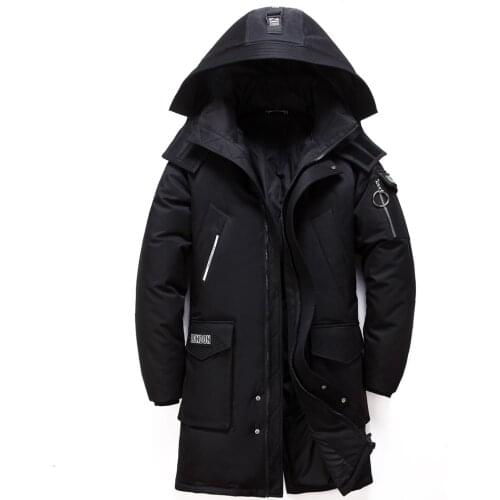 2020 Winter New Mens Long White Duck Down Jacket Fashion Hooded Thick Warm Coat Male Big Red Blue Black Brand Clothes