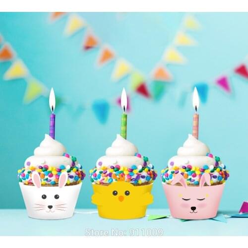 24pcs/set Easter Theme Decoration Lovely Rabbits Chick Cupcake Wrapper Kids Birthday Cake Border Baby Shower Party Supplies